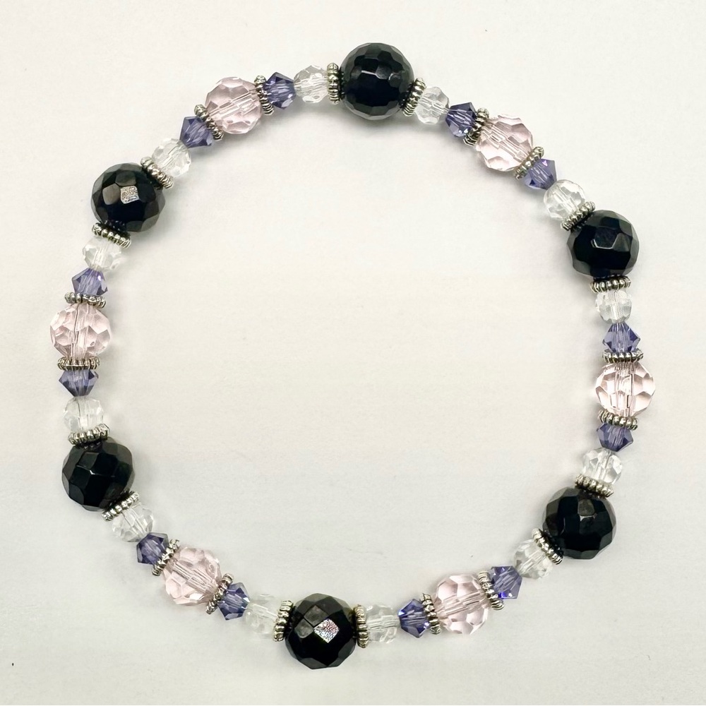 Elegant Black and Purple Beaded Bracelet